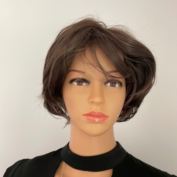 NWT 9” dark brown wig natural puff volume top layer messy crown side chocolate - Picture 5 of 14